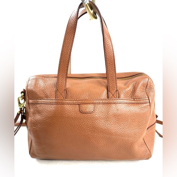FOSSIL Brown Pebbled Leather Medium Barrel Duffle Crossbody Bag Brass 1145 - Picture 3 of 11